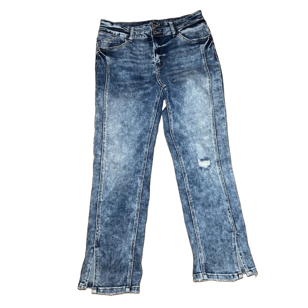 Vervet High Rise Straight Crop Jeans 29 Acid Wash Distressed Stretch Denim